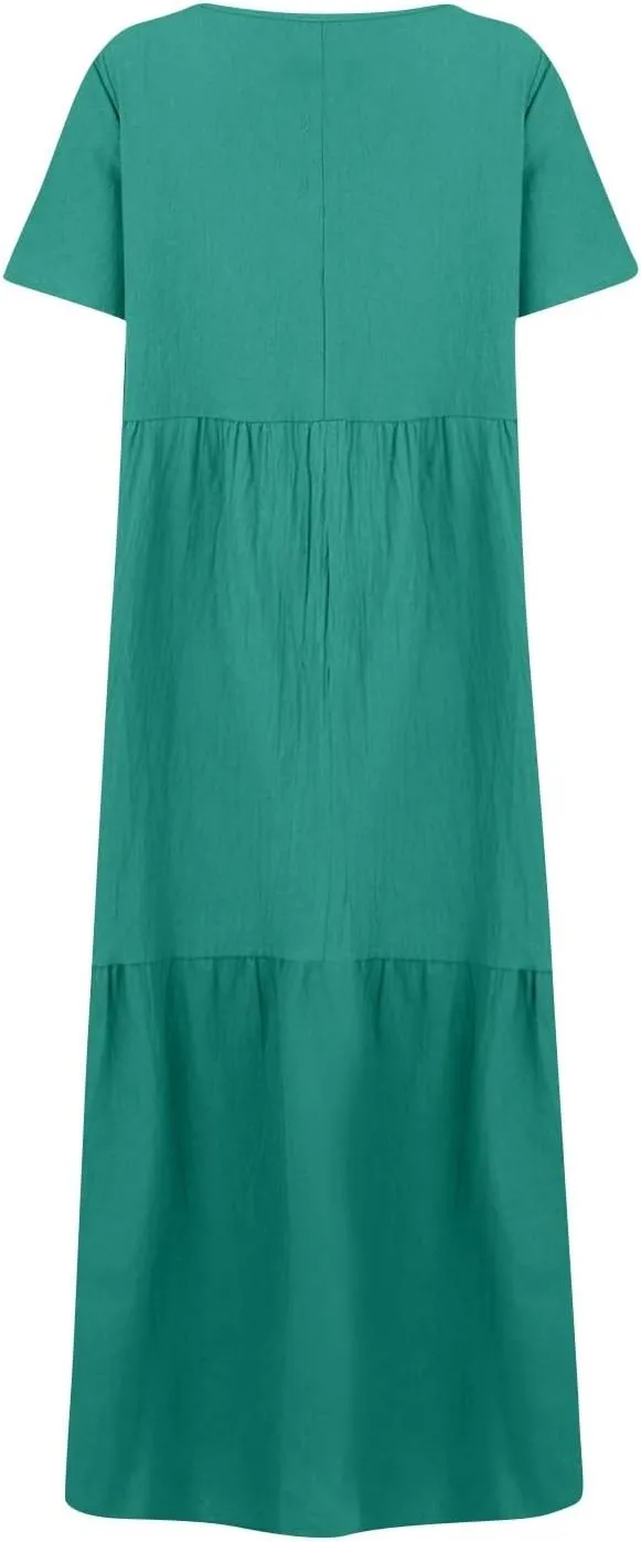 Linen Dresses for Women 2025 Trendy Summer Plus Size Maxi Dress Casual Loose V Neck Boho Flowy Beach Vacation Outfits