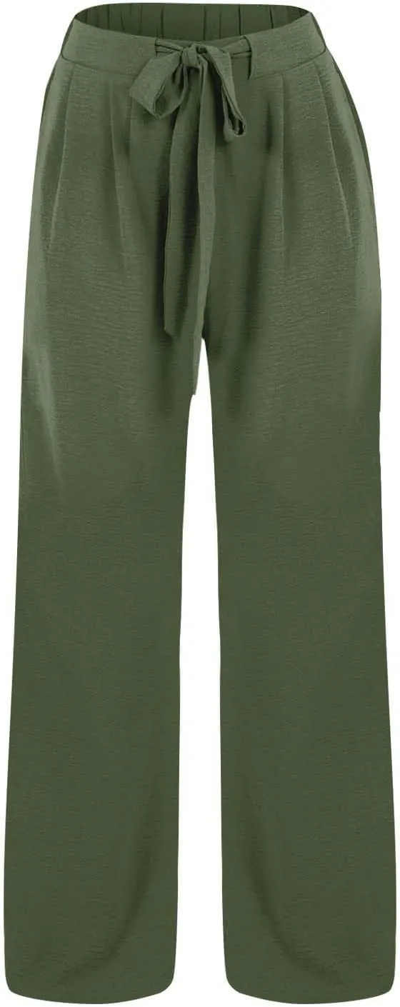Linen Pants for Women 2025 Summer High Waisted Wide Leg Palazzo Pants Casual Loose Flowy Beach Trousers with Pockets