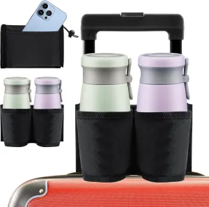 Luggage Cup Holder, Free Hand Luggage Cup Holder for Suitcases Luggage Travel Cup Holder Essential Luggage Accessories Gift for Travelers Flight Attendants (Black)