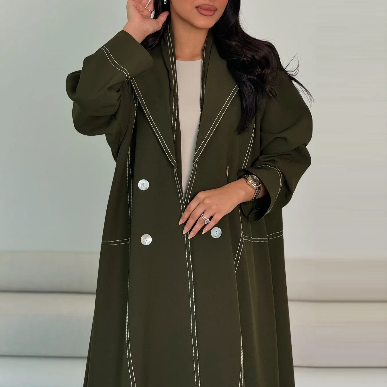 Luxe Olive Trench Abaya