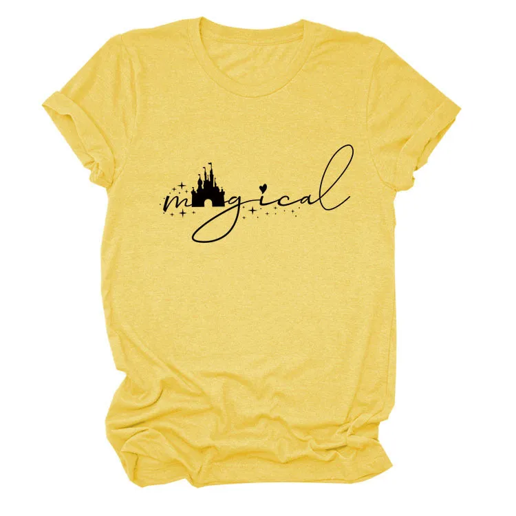 Magical Simple Pattern Casual Woman Crewneck Short Sleeve Top