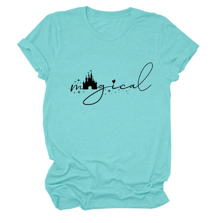 Magical Simple Pattern Casual Woman Crewneck Short Sleeve Top