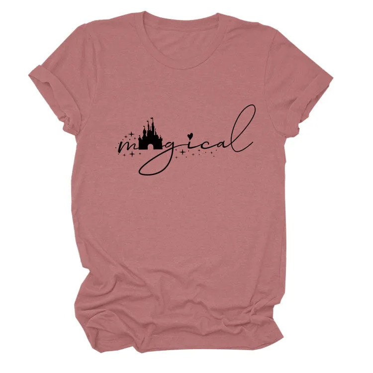 Magical Simple Pattern Casual Woman Crewneck Short Sleeve Top