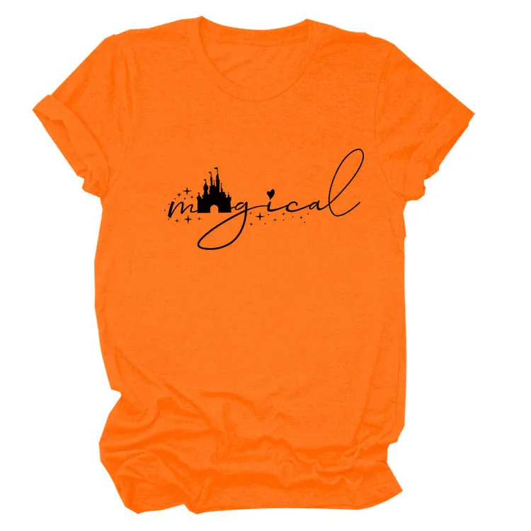 Magical Simple Pattern Casual Woman Crewneck Short Sleeve Top