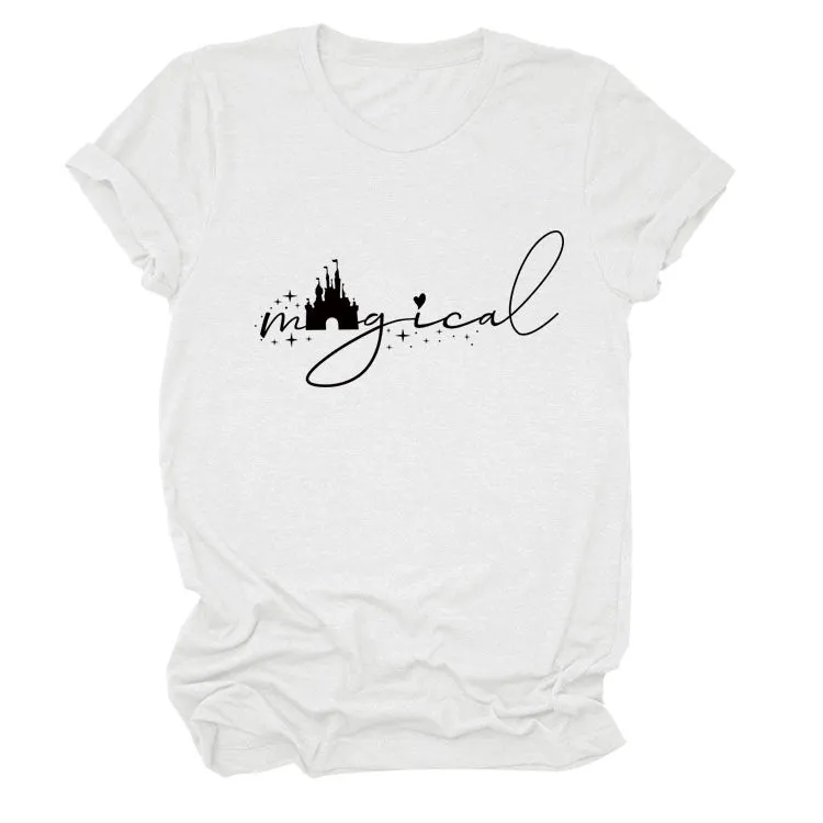 Magical Simple Pattern Casual Woman Crewneck Short Sleeve Top