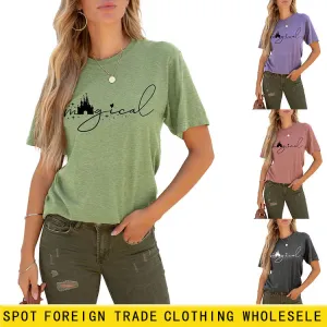 Magical Simple Pattern Casual Woman Crewneck Short Sleeve Top