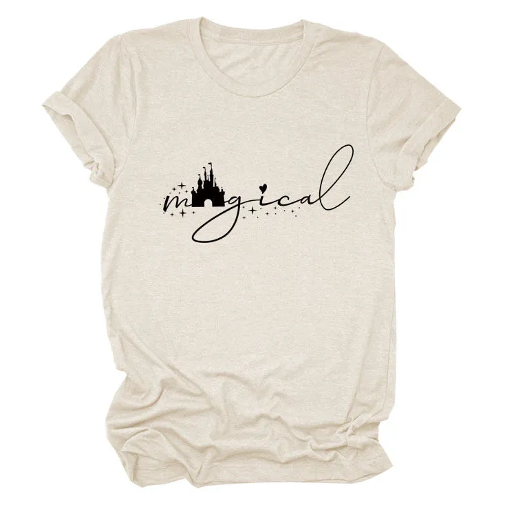Magical Simple Pattern Casual Woman Crewneck Short Sleeve Top