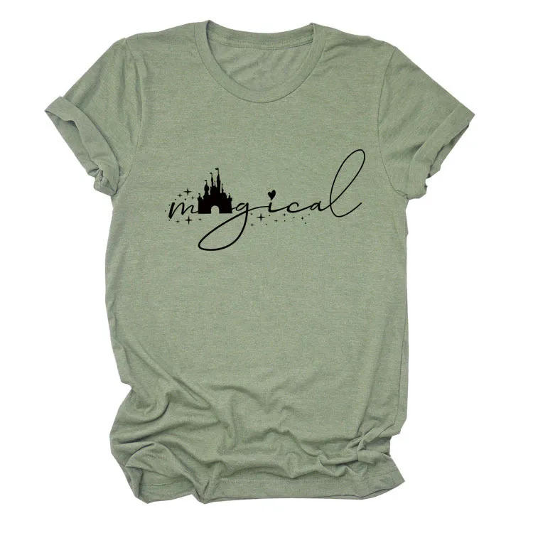 Magical Simple Pattern Casual Woman Crewneck Short Sleeve Top