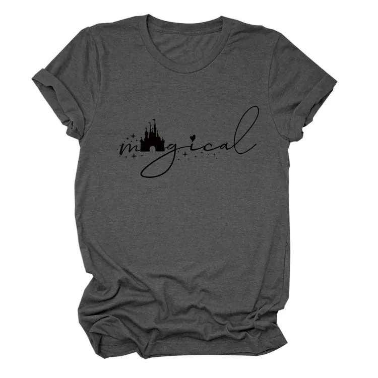 Magical Simple Pattern Casual Woman Crewneck Short Sleeve Top