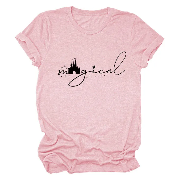 Magical Simple Pattern Casual Woman Crewneck Short Sleeve Top