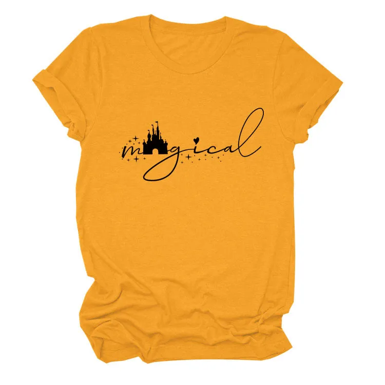 Magical Simple Pattern Casual Woman Crewneck Short Sleeve Top