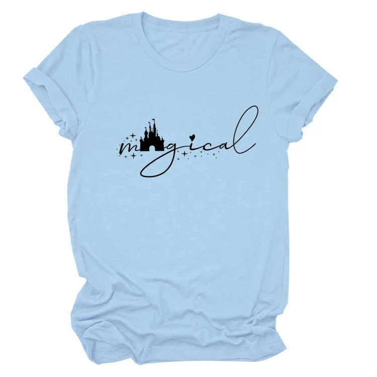 Magical Simple Pattern Casual Woman Crewneck Short Sleeve Top