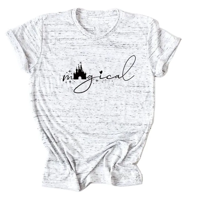 Magical Simple Pattern Casual Woman Crewneck Short Sleeve Top