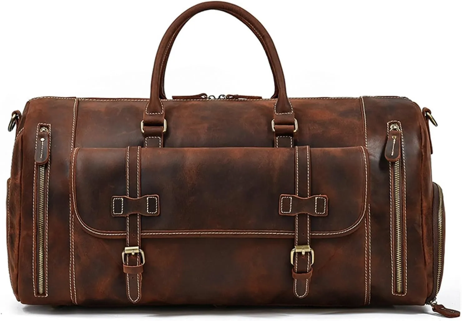 Men's Handbag Men's Leather Handbag Single Shoulder Straddle Bag with Shoe Position Cowhide Duffel Bag