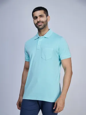 Mens Liquid Polo T-Shirt with Pocket Aqua
