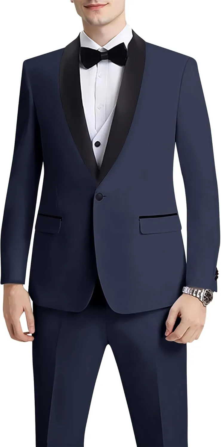 Mens Suit 3 Piece Slim Fit Suit for Men One Button Shawl Lapel Tuxedo Blazer Vest Pant for Wedding Business Prom