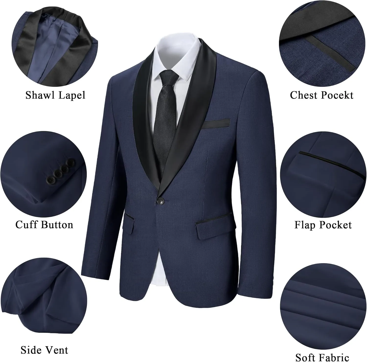 Mens Suit 3 Piece Slim Fit Suit for Men One Button Shawl Lapel Tuxedo Blazer Vest Pant for Wedding Business Prom