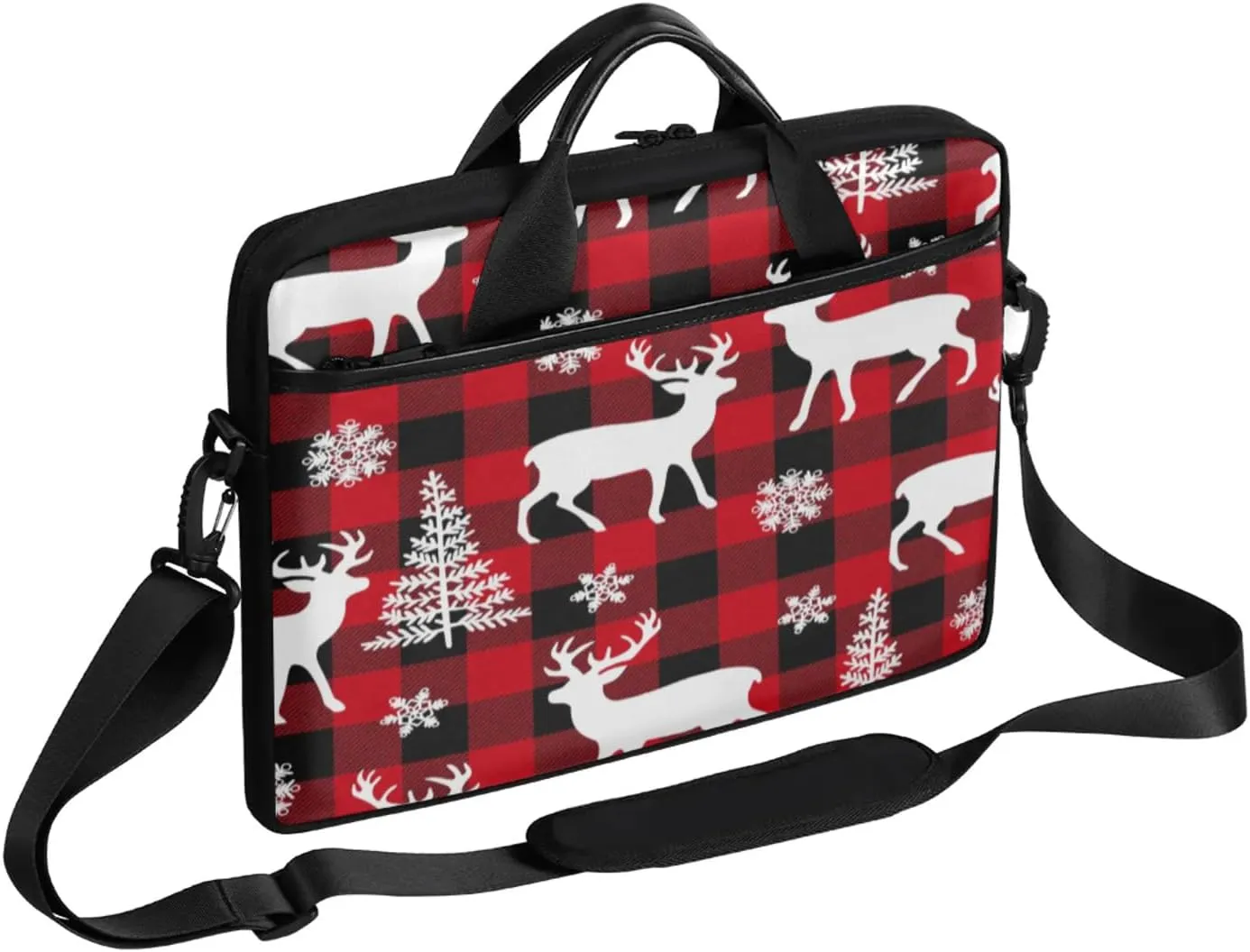 Mesh Snowflake Elk Laptop Case Bag with Detachable Strap Waterproof Laptop Bag Notebook Carrying Case 15.6 inch Laptop Sleeve Bag for Men Women Work Travel