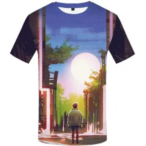 Moon T-shirt Men Forest Shirt Print Character Tshirts Novelty Art Tshirts Casual Graffiti T shirts Funny Short Sleeve Full Print
