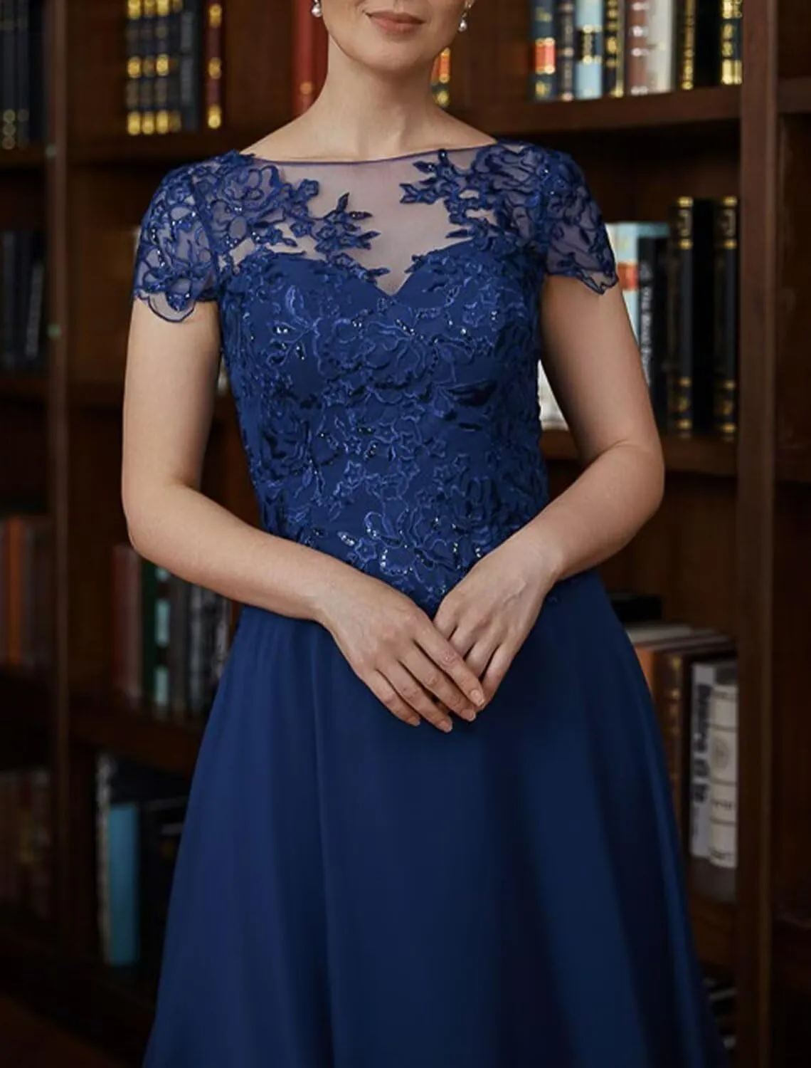Mother of The Bride Dresses for Wedding Chiffon Tea Length Evening Dress Lace Formal Party Gown