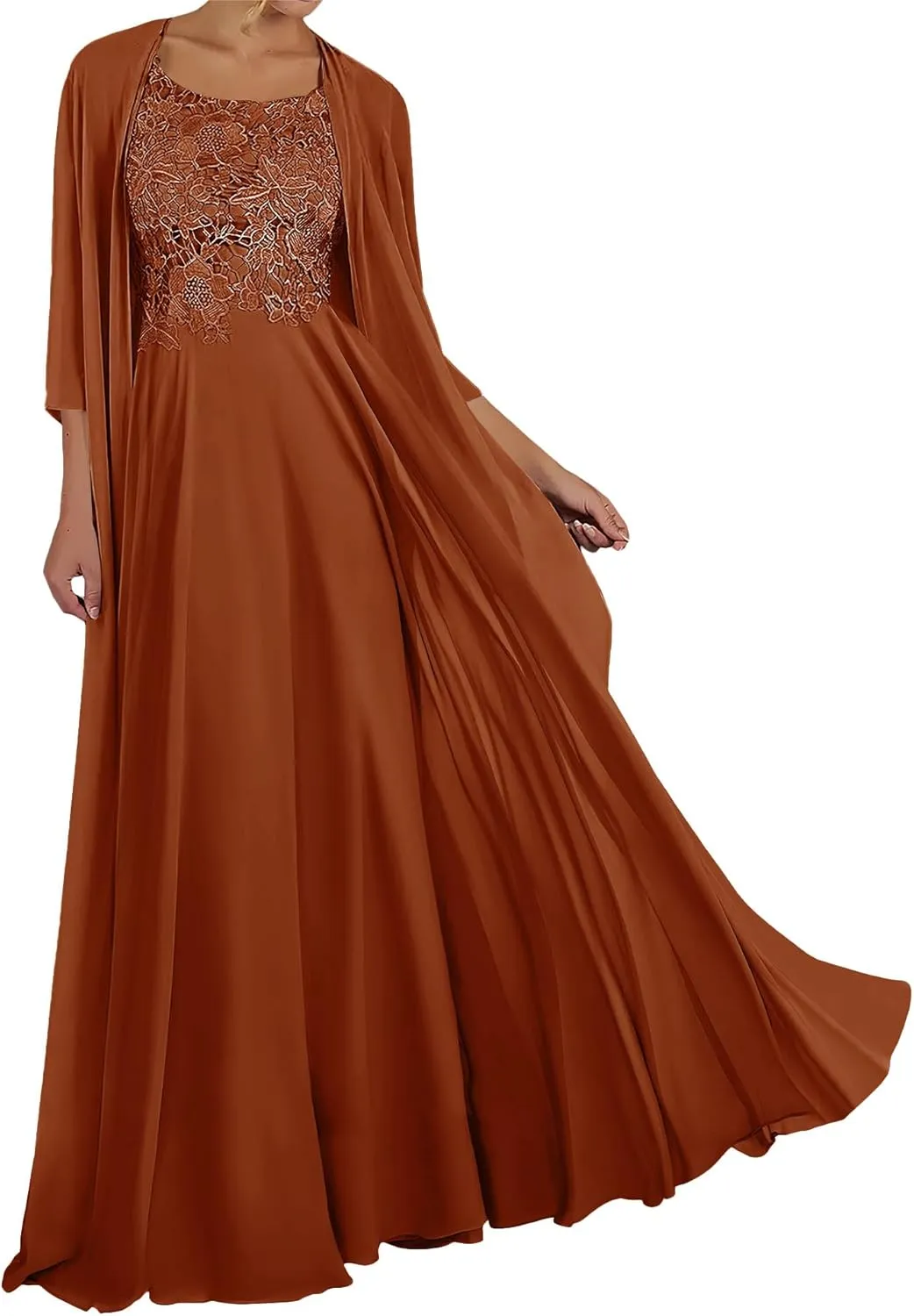 Mother of The Bride Dresses for Wedding Long Sleeve Chiffon Evening Dress Lace Formal Gowns with Jacket