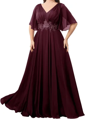 Mother of The Bride Dresses Plus Size Long Evening Dresses for Women Lace Formal Gownss V Neck