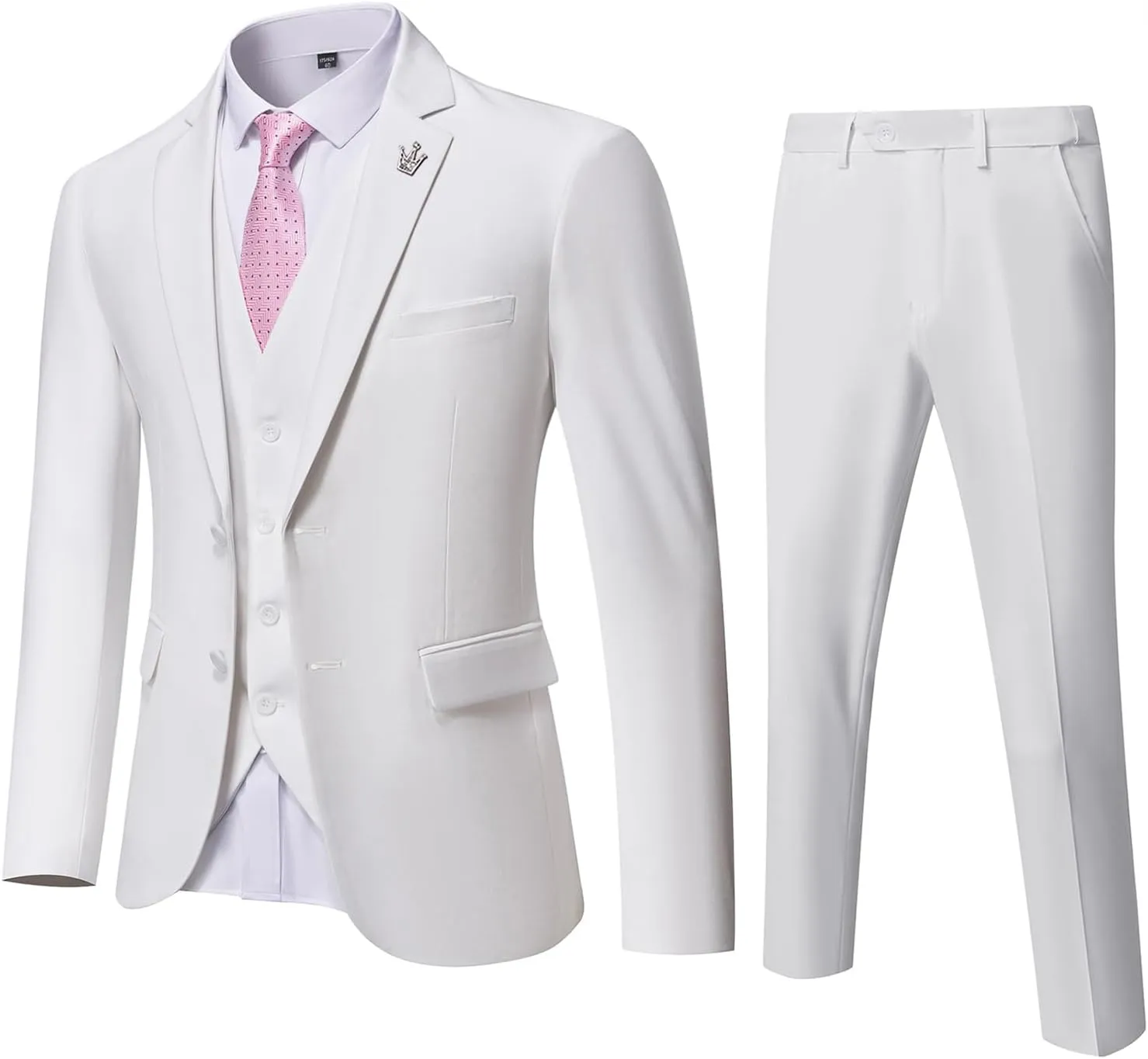 MrSure Mens 3 Piece Suit Blazer, Slim Fit Tux with 2 Button, Jacket Vest Pants & Tie Set for Party, Wedding and Business