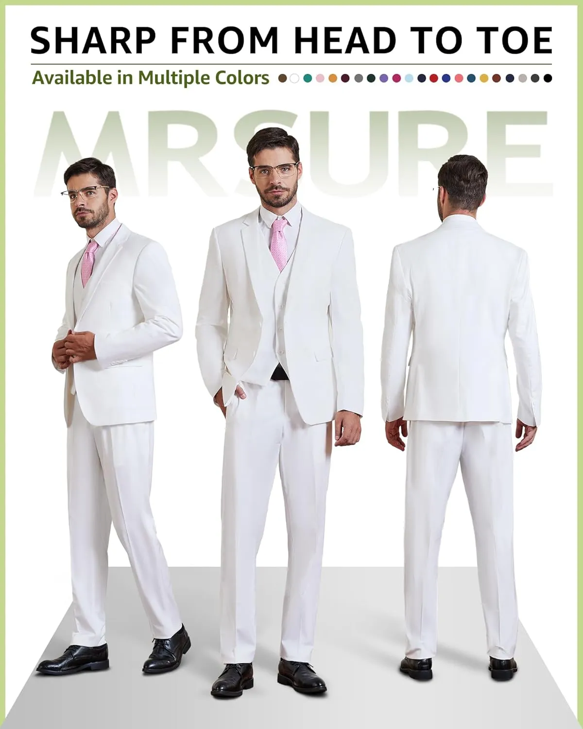 MrSure Mens 3 Piece Suit Blazer, Slim Fit Tux with 2 Button, Jacket Vest Pants & Tie Set for Party, Wedding and Business