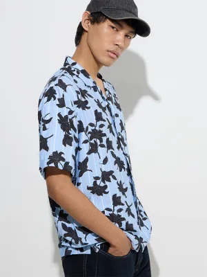 Nuon Blue Floral Pattern Relaxed-Fit Shirt