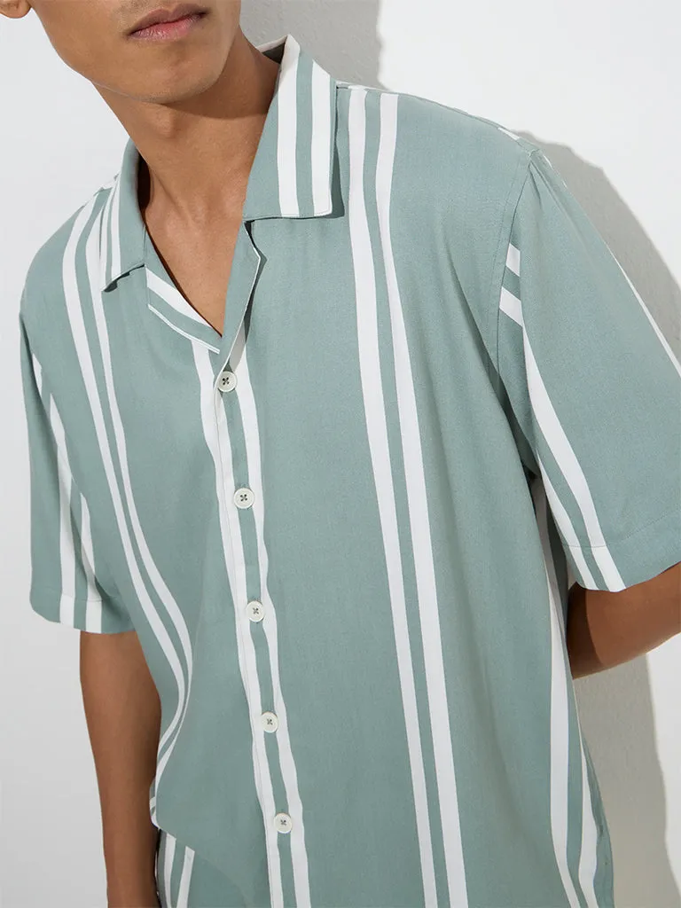 Nuon Sage Striped Relaxed-Fit Cotton-Blend Shirt