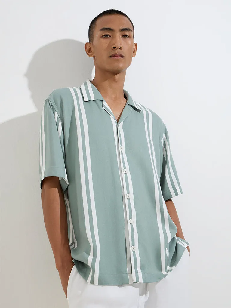 Nuon Sage Striped Relaxed-Fit Cotton-Blend Shirt