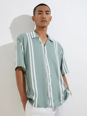 Nuon Sage Striped Relaxed-Fit Cotton-Blend Shirt