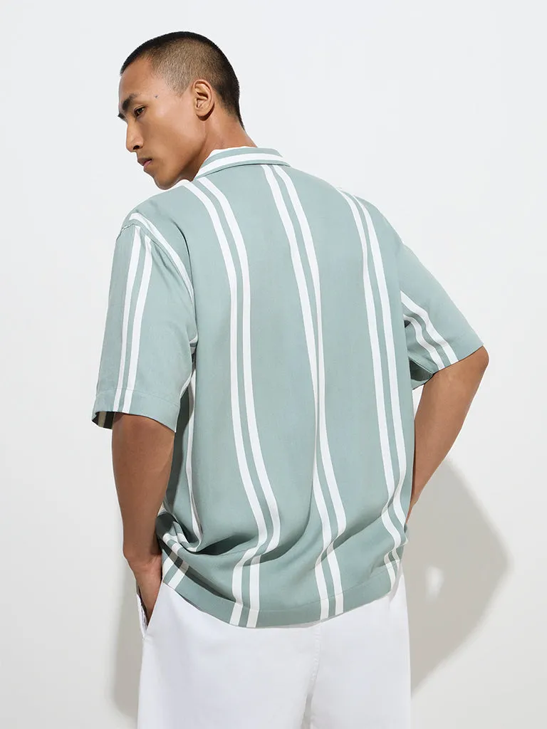 Nuon Sage Striped Relaxed-Fit Cotton-Blend Shirt