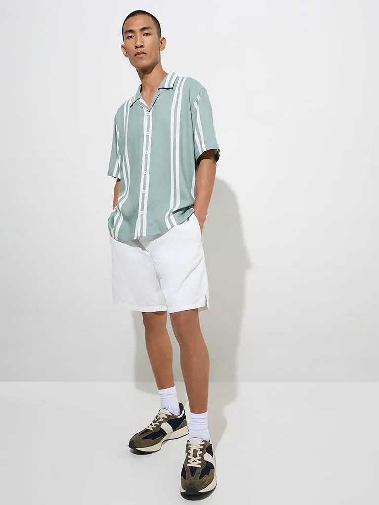 Nuon Sage Striped Relaxed-Fit Cotton-Blend Shirt