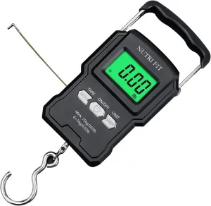 NUTRI FIT Luggage Weight Scale Fish Weighing Scales Digital Handheld Suitcase Weigher with Hook, 165lb/75kg with Measuring Tape for Travel, Fishing, Gifts