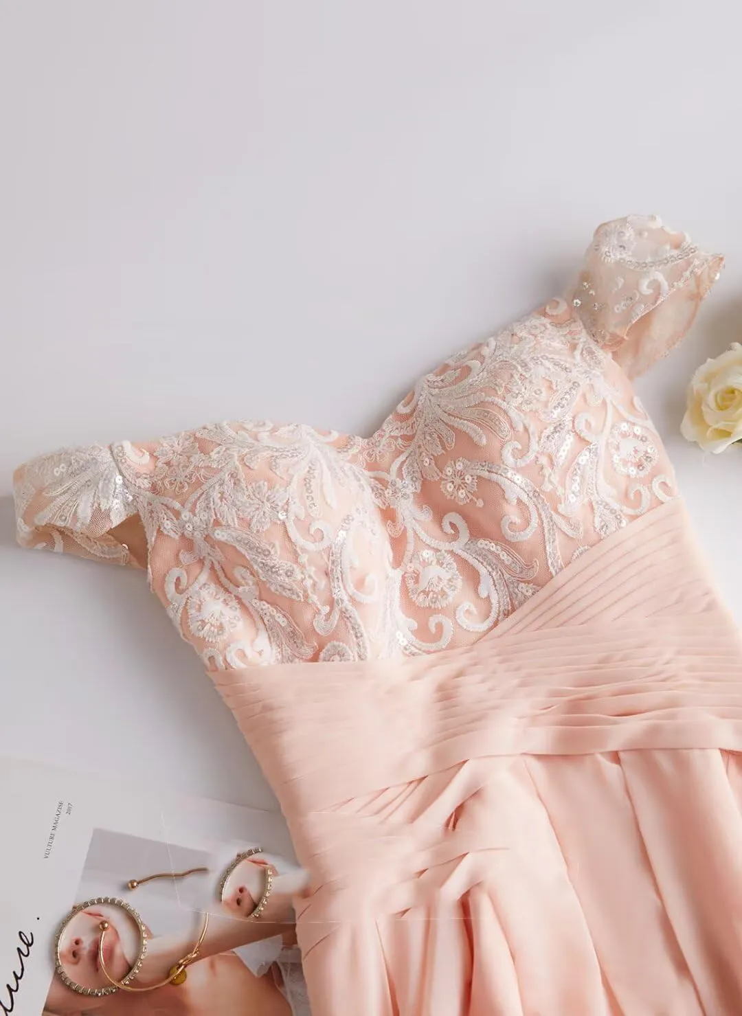 Off Shoulder Lace Chiffon Bridesmaid Dress High Low Mother of The Bride Dresses for Women A Line Formal Gown