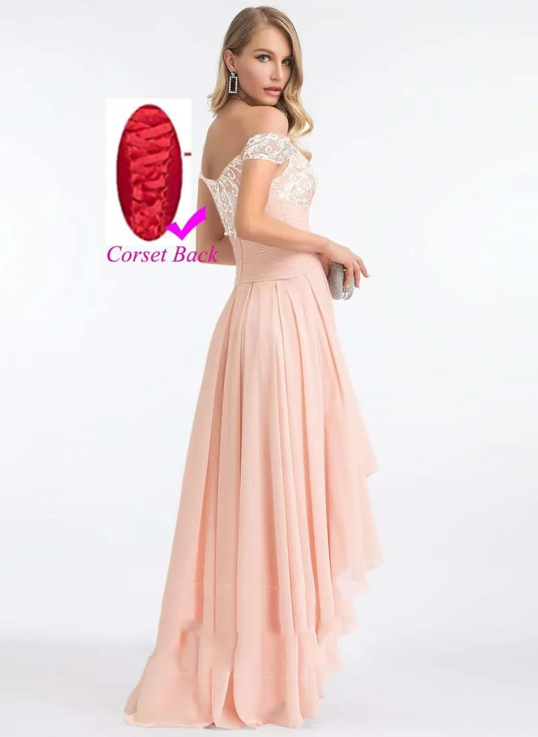 Off Shoulder Lace Chiffon Bridesmaid Dress High Low Mother of The Bride Dresses for Women A Line Formal Gown