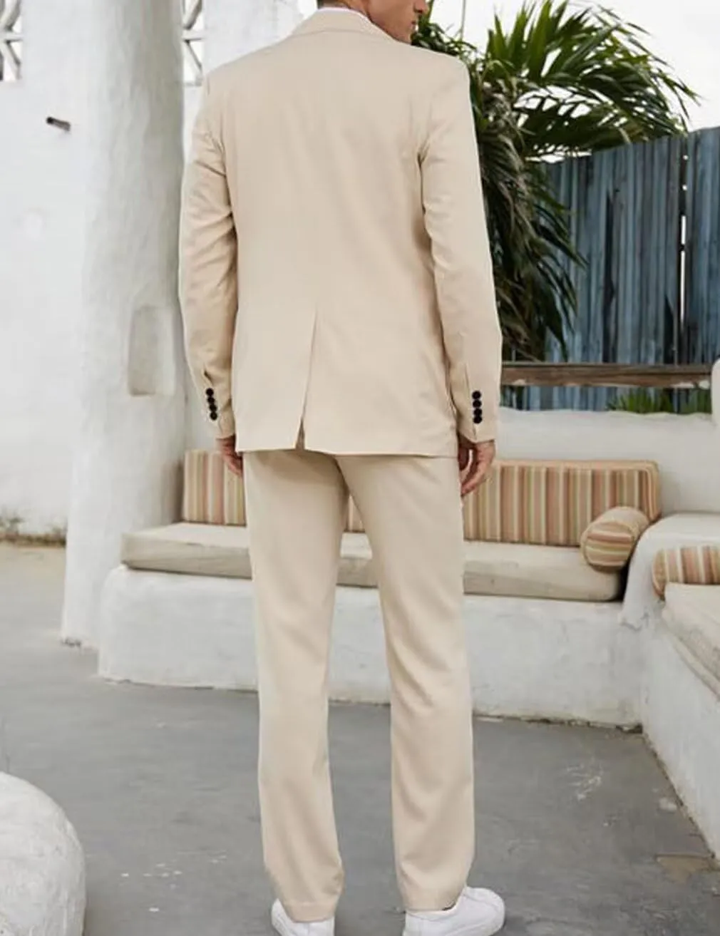 ONAXTDA Linen Mens 2 Piece Suit One Button Jacket Pants Regular Fit Solid Casual Summer Tuxedo for Prom Wedding