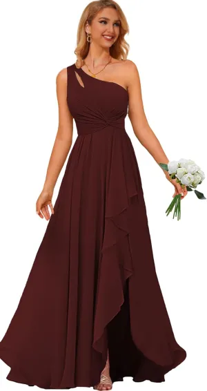 One Shoulder Bridesmaid Dresses with Slit Long Formal Dress for Women Corset Chiffon Evening Gown