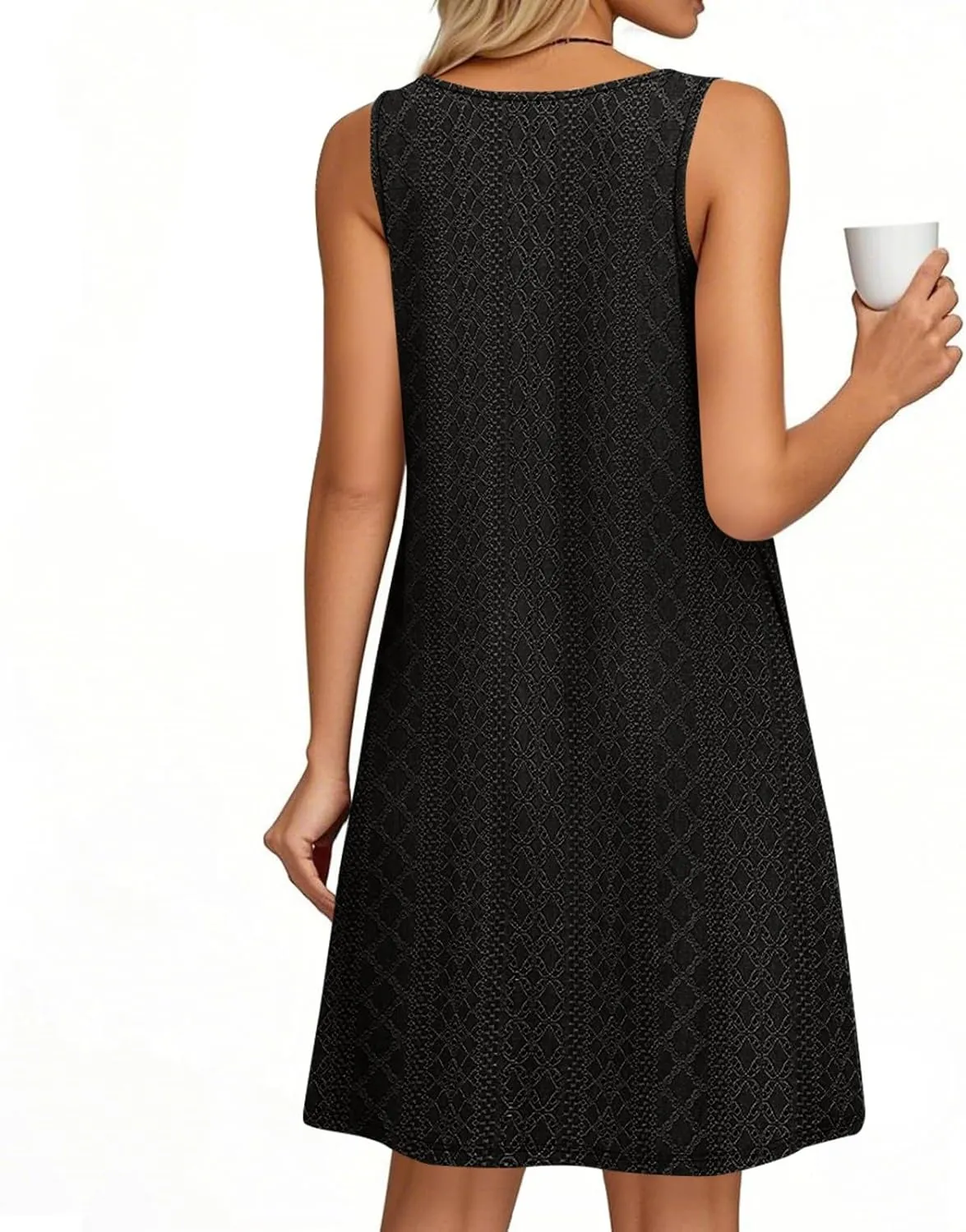 PETYCZEN Beach Dresses for Women 2025 Summer Keyhole Neck Eyelet Dress with Pockets Casual Vacation Tank Dress Beach Cover Up