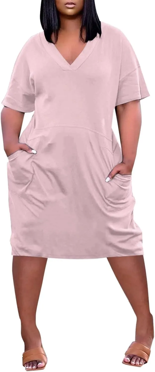 Plus Size Dresses for Curvy Women 2025 Summer Casual Short Sleeve Tshirt Dress with Pockets Beach Vacation Outfits