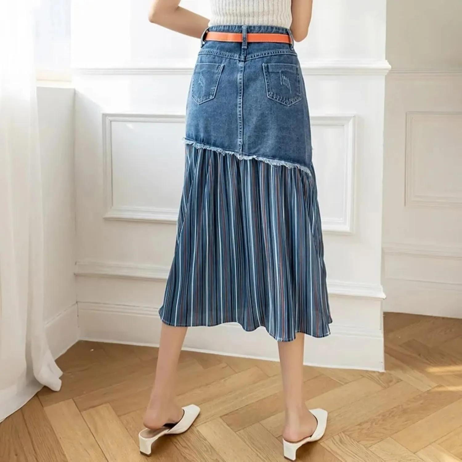 Plus Size Women High-Waisted Denim Skirt Weight Capacity Long Dress