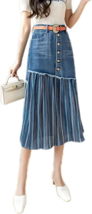 Plus Size Women High-Waisted Denim Skirt Weight Capacity Long Dress