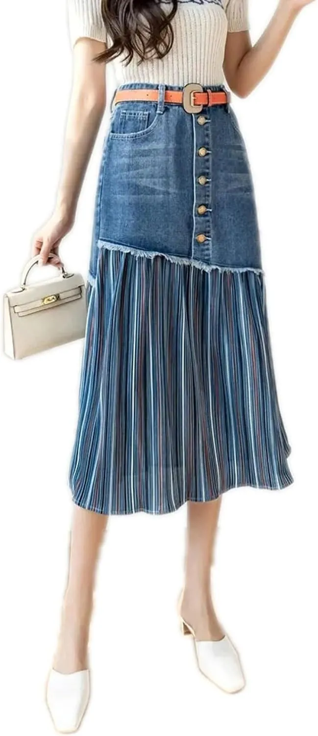 Plus Size Women High-Waisted Denim Skirt Weight Capacity Long Dress
