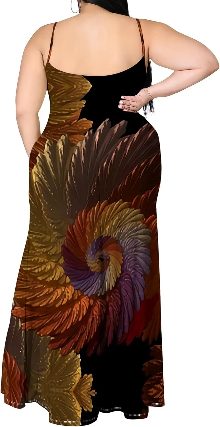 Plus Size Womens Casual Sleeveless Sundress Summer Spaghetti Strap Side Split Long Beach Maxi Dress Elegant Wedding Evening