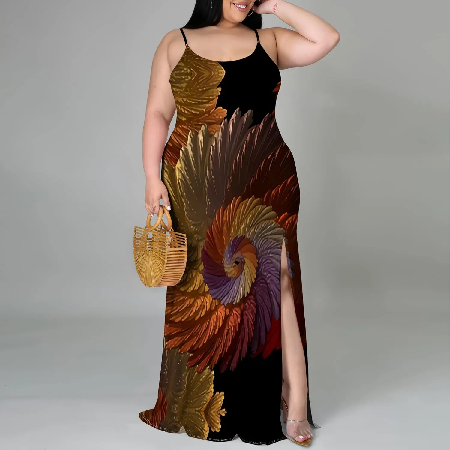 Plus Size Womens Casual Sleeveless Sundress Summer Spaghetti Strap Side Split Long Beach Maxi Dress Elegant Wedding Evening