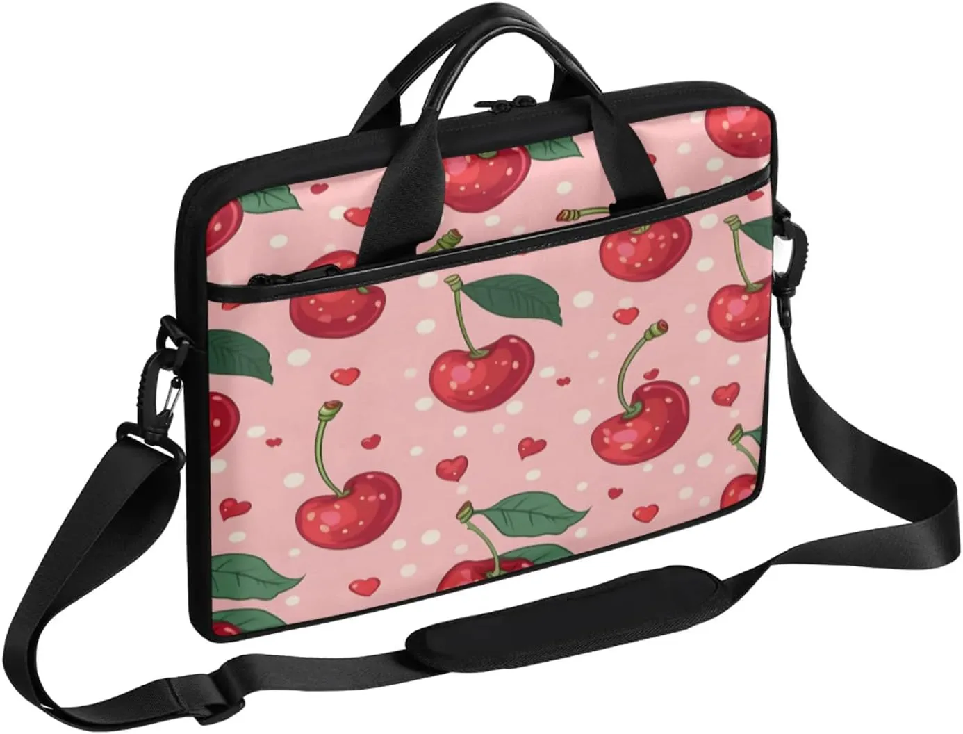 Polka Dot Heart Cherry Laptop Case Bag with Detachable Strap Waterproof Laptop Bag Notebook Carrying Case 15.6 inch Laptop Sleeve Bag for Men Women Work Travel