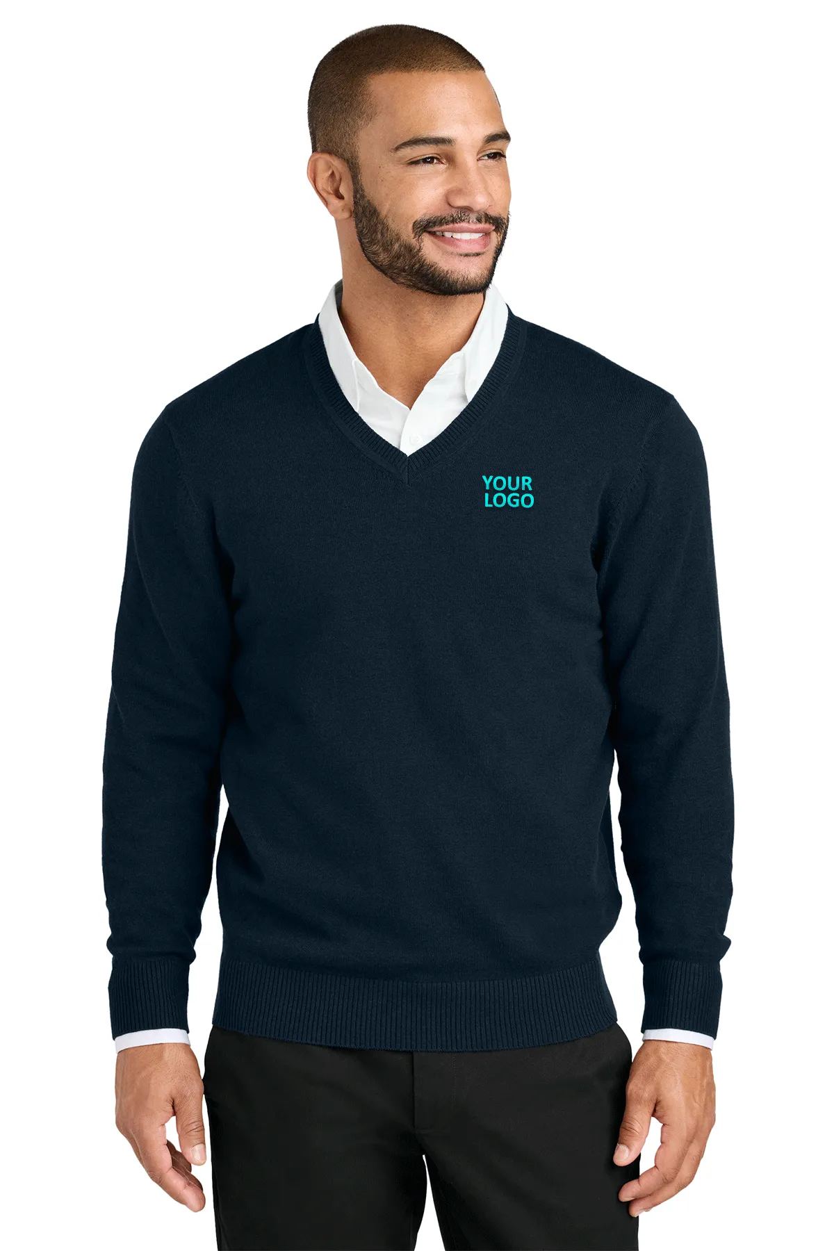 Port Authority Easy Care V-Neck Custom Sweaters, River Blue Navy
