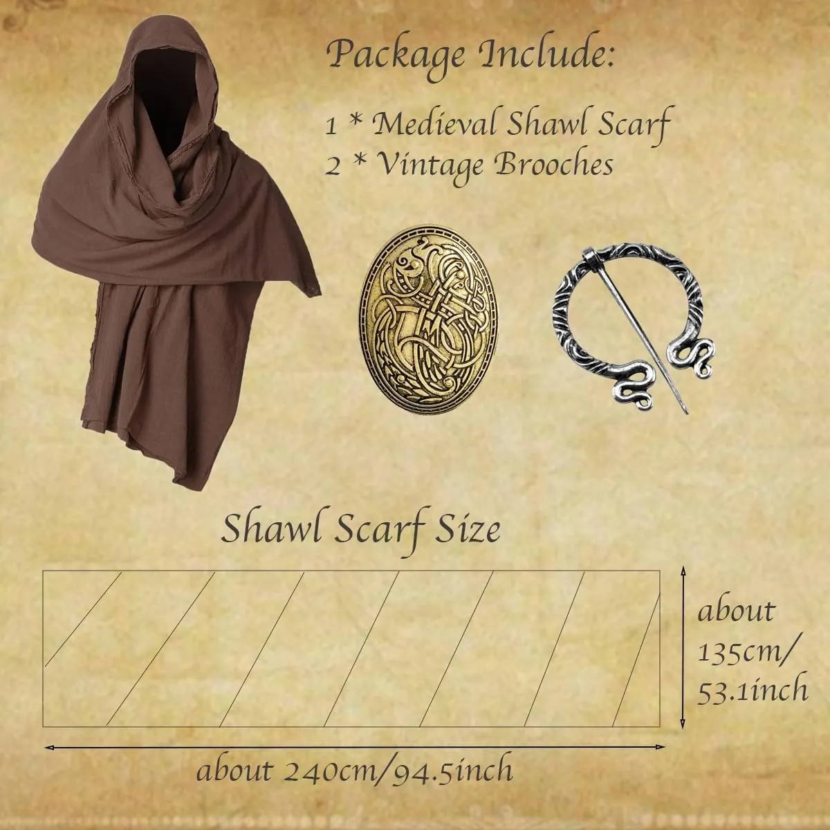 Post Apocalyptic Shawl Scarf Medieval Renaissance Cowl Cloak Retro Shaman Costume Scarf