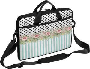 Pretty Rose Polka Dot Stripes Laptop Case Bag with Detachable Strap Waterproof Laptop Bag Notebook Carrying Case 15.6 inch Laptop Sleeve Bag for Men Women Work Travel
